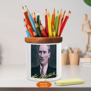 Asilmeydan 451929579 Mustafa Kemal Atatürk Yan Portre Ahşap Seramik Kalemlik