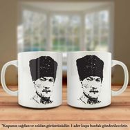 Asilmeydan Çift Yön Renkli Baskılı Kalpaklı Gazi Musafa Kemal Atatürk Silüeti Kupa
