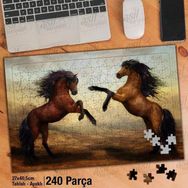 Asilmeydan Hobi Kahverengi Vahşi Atlar Hayvanlar Ayak Destekli Çerçeveli 240 Parça Puzzle Yapboz Tablo