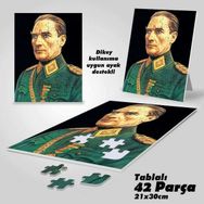 Asilmeydan Üniformalı Gazi Mustafa Kemal Atatürk Ayak Destekli Çerçeveli 42 Parça Puzzle Yapboz Tablo