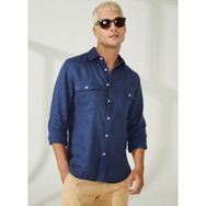 AT.P.CO A266DONL20 Koyu Mavi Slim Fit Düğmeli Yaka Erkek Gömlek