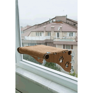 Ata Home Kahverengi Ahşap Cama Yapışan Kedi Yatağı Vantuzlu Cam Yatağı Terası