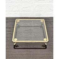 atabey home Cam Küçük Kare Servis Tabaği-Sunumluk-Söz Tepsisi-Sunum Tepsisi-Döküm Gold Çerçeve Ve 4 Ayakli 22Cm