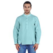 Atasi Henley Uzun Kol Mandarin Yaka Kısa Kurta Aqua Blue Erkek Günlük Gömlek