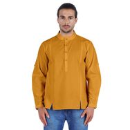 Atasi Henley Uzun Kol Mandarin Yaka Kısa Kurta Hardal Sarısı Erkek Günlük Gömlek