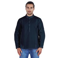 Atasi Henley Uzun Kol Mandarin Yaka Kısa Kurta Koyu Lacivert Erkek Günlük Gömlek