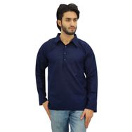 Atasi Kurta Etnik Hint Kıvrılan Yaka Lacivert Mavi Erkek Gömlek