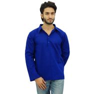 Atasi Kurta Etnik Hint Kıvrılan Yaka Mavi Royal Blau Erkek Gömlek