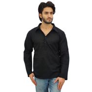 Atasi Kurta Etnik Hint Kıvrılan Yaka Siyah Erkek Gömlek
