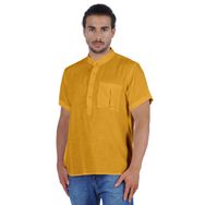 Atasi Kurta Henley Mandarin Yaka Kısa Kollu Cepli Hardal Sarısı Erkek T-shirt