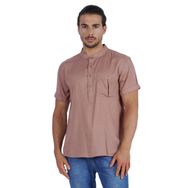 Atasi Kurta Henley Mandarin Yaka Kısa Kollu Cepli Pembe Erkek T-shirt