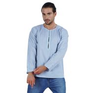 Atasi Kurta Hint Uzun Kollu Düz Yuvarlak Yaka Açık Mavi Erkek T-shirt