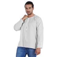 Atasi Kurta Hint Uzun Kollu Düz Yuvarlak Yaka Beyaz Erkek T-shirt