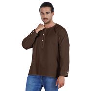 Atasi Kurta Hint Uzun Kollu Düz Yuvarlak Yaka Kahverengi Erkek T-shirt