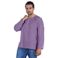 Atasi Kurta Hint Uzun Kollu Düz Yuvarlak Yaka Medium Mor Erkek T-shirt