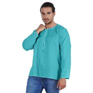 Atasi Kurta Hint Uzun Kollu Düz Yuvarlak Yaka Turkuaz Mavi Erkek T-shirt