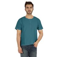 Atasi Kurta Jean Hint Düz Kısa Cam Göbeği Mavisi Erkek Gömlek