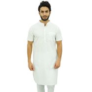 Atasi Kurta Kısa Kol Pamuklu Beyaz Erkek Günlük Gömlek
