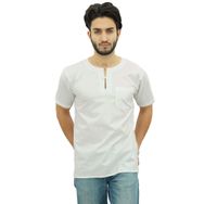 Atasi Kurta Kısa Pamuklu Beyaz Erkek T-shirt