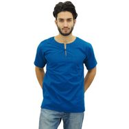 Atasi Kurta Kısa Pamuklu Cam Göbeği Mavisi Erkek T-shirt