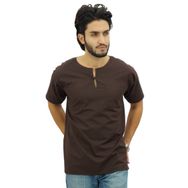Atasi Kurta Kısa Pamuklu Kahverengi Erkek T-shirt