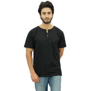 Atasi Kurta Kısa Pamuklu Siyah Erkek T-shirt