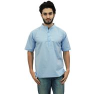 Atasi Kurta Mandarin Yaka Pamuklu Gök Mavisi Erkek Gömlek