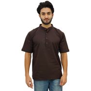Atasi Kurta Mandarin Yaka Pamuklu Kahverengi Erkek Gömlek