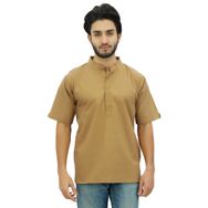 Atasi Kurta Mandarin Yaka Pamuklu Kumlu Kahverengi Erkek Gömlek