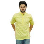 Atasi Kurta Mandarin Yaka Pamuklu Sarı Erkek Gömlek