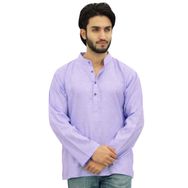 Atasi Kurta Mandarin Yaka Pamuklu Uzun Kollu Açık Mor Erkek Gömlek