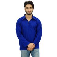 Atasi Kurta Tam Kollu Pamuklu Yakalı Mavi Royal Blau Erkek Gömlek