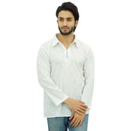 Atasi Kurta Tam Kollu Yakalı Pamuklu Beyaz Erkek Gömlek
