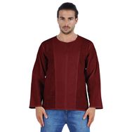 Atasi Kurta Uzun Kollu Pamuklu Yuvarlak Yaka Düz Düğümlü Bordo Erkek Gömlek