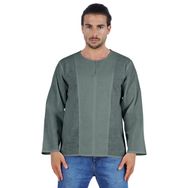 Atasi Kurta Uzun Kollu Pamuklu Yuvarlak Yaka Düz Düğümlü Cam Göbeği Yeşili Erkek Gömlek