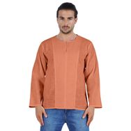 Atasi Kurta Uzun Kollu Pamuklu Yuvarlak Yaka Düz Düğümlü Medium Turuncu Erkek Gömlek