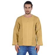 Atasi Kurta Uzun Kollu Pamuklu Yuvarlak Yaka Düz Düğümlü Sarı Erkek Gömlek