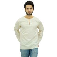 Atasi Kurta Yuvarlak Anahtar Deliği Yaka Kırık Beyaz Erkek Gömlek