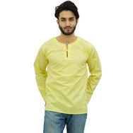 Atasi Kurta Yuvarlak Anahtar Deliği Yaka Sarı Erkek Gömlek
