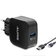 Auris ARS-CH15A 3A Type-C USB Siyah Ev Şarj Kablosu Seti