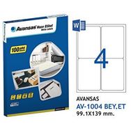 Avansas AV-1004 Beyaz 99.1x139.4 mm 4'lü Etiket