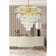Avize Moda Lora Sarı Yaldız Kristal Cam Taşlı 55 cm Lüks Avize