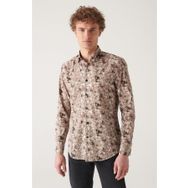 Avva A22Y2013 Erkek Kamel Soyut Desenli %100 Pamuk Slim Fit Gömlek