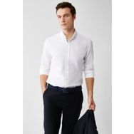 Avva A32Y2014 Beyaz Klasik Yaka Armürlü Şerit Detaylı Pamuk Slim Fit Erkek Gömlek