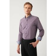 Avva A32Y2179 Bordo Erkek Düğmeli Yaka Slim Fit Gömlek