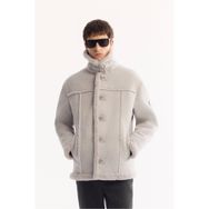 Avva A52Y6055 Gri Kürklü Dik Yaka Comfort Fit Napa Erkek Mont