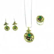 Aykat SET-248 Kök Yakut ve Zümrüt Taşlı Otantik Oksitli Set Küpe Kolye Ucu Gümüş Yüzük