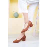 Aymood 120937 Şık Günlük Rahat Topuk Boyu 5 cm Kahve Süet Kadın Kısa Topuklu Ayakkabı
