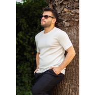 Azıcık Akıllı 23ETSHTARP Beyaz Krep Kumaş Rahat Salaş Esnek Bisiklet Yaka Erkek T-Shirt