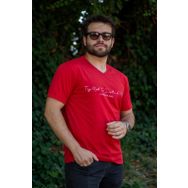Azıcık Akıllı 23ETSHVYAZ Kırmızı El Yazısı İmza Baskı Kısa Kollu V Yaka Erkek T-shirt